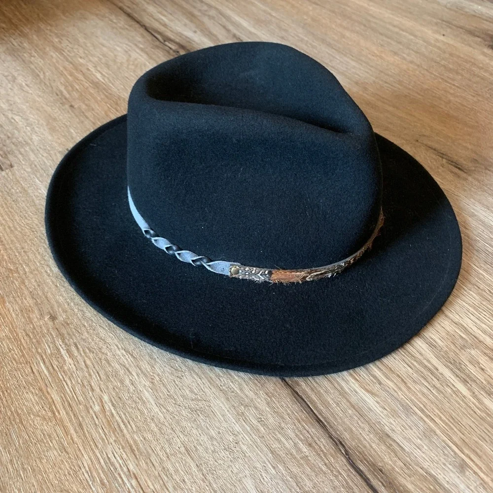 Vintage 80s Golden Gate 100% Wool Western Cowboy Hat w/ Leather Band - XL